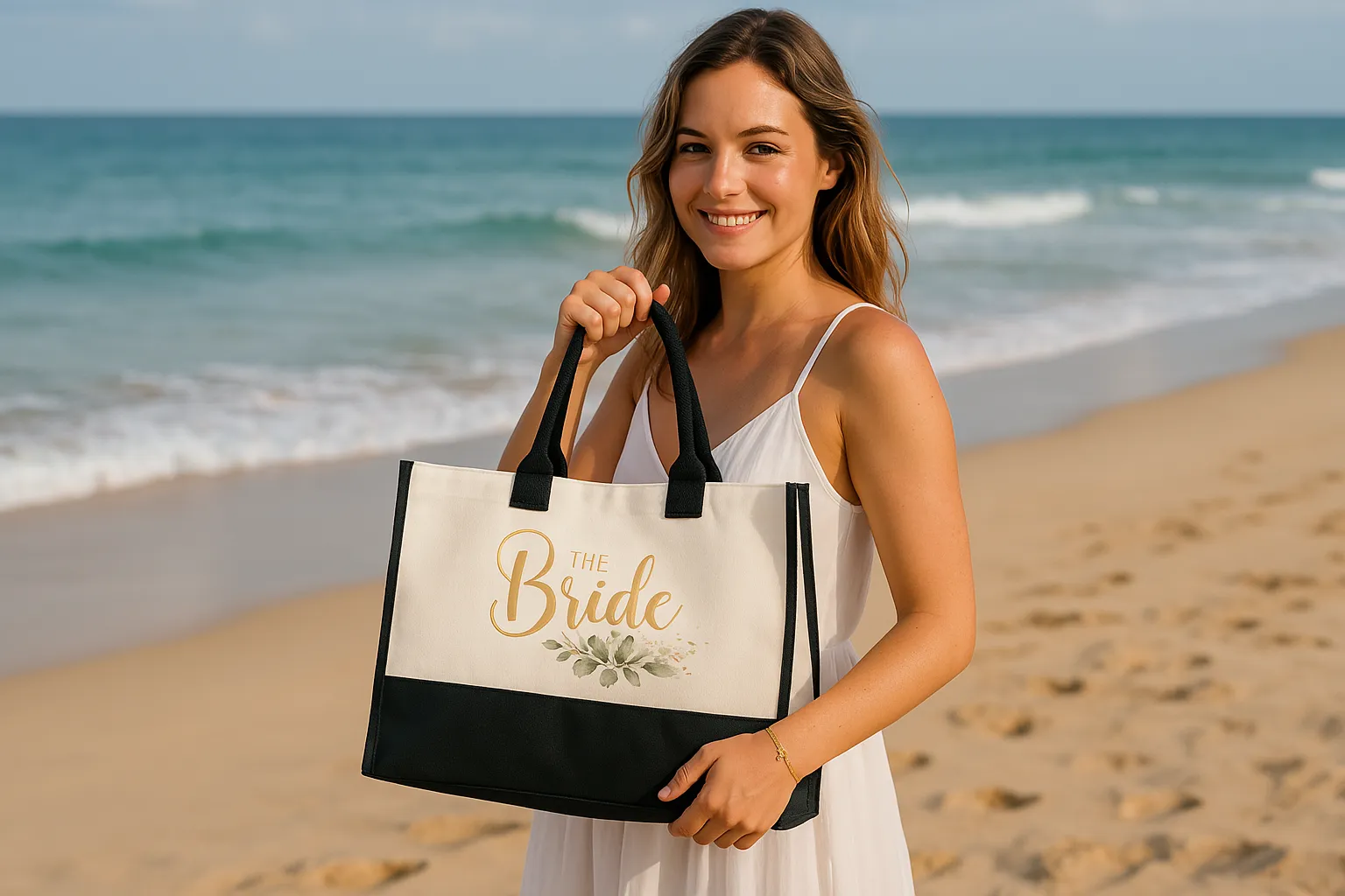 3pc Bride Gifts Set Canvas Tote Bag Slippers and Bracelet