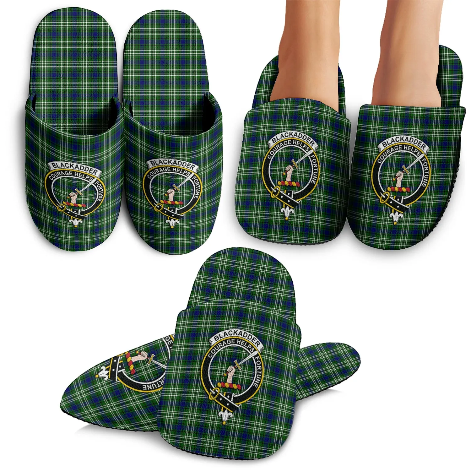 Blackadder Tartan Home Slippers with Family Crest