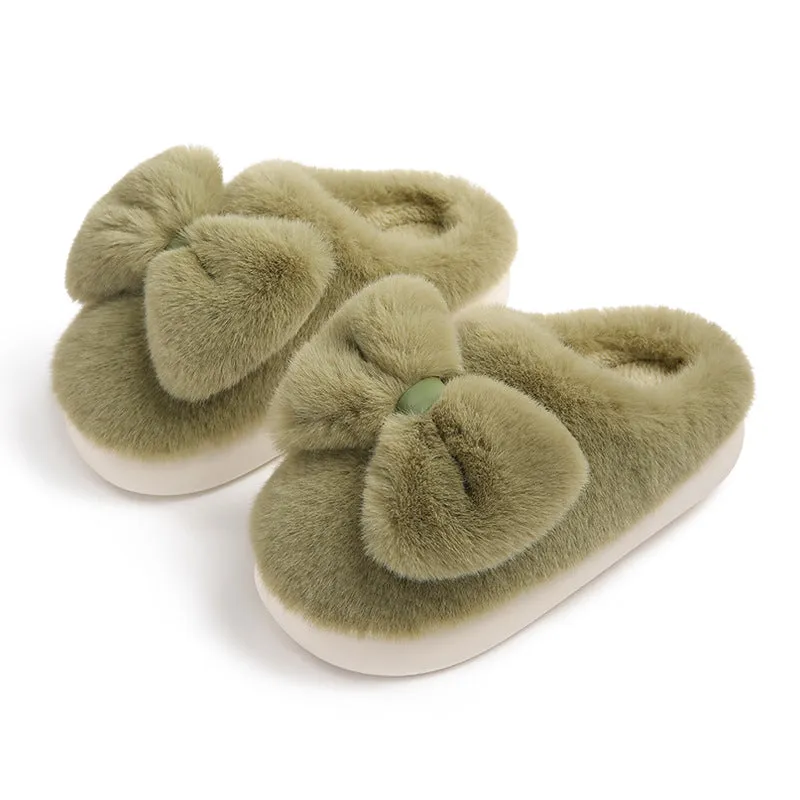 Bow-Tie Plush Slippers for Women