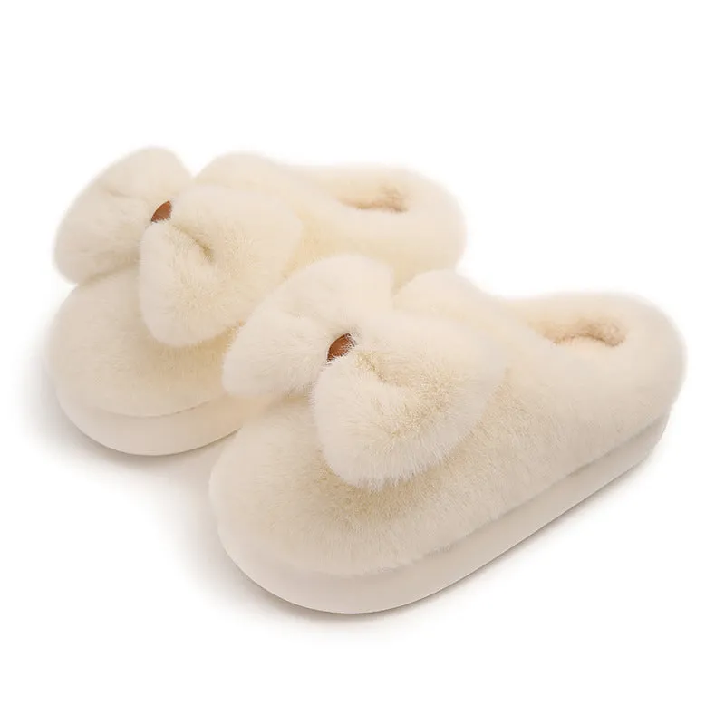 Bow-Tie Plush Slippers for Women