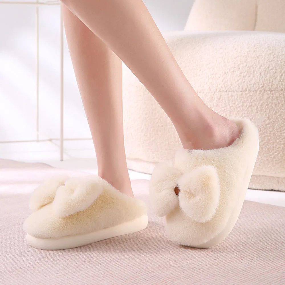 Bow-Tie Plush Slippers for Women