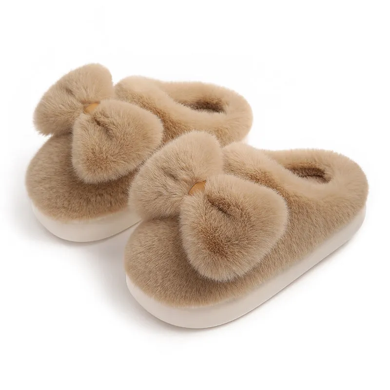 Bow-Tie Plush Slippers for Women