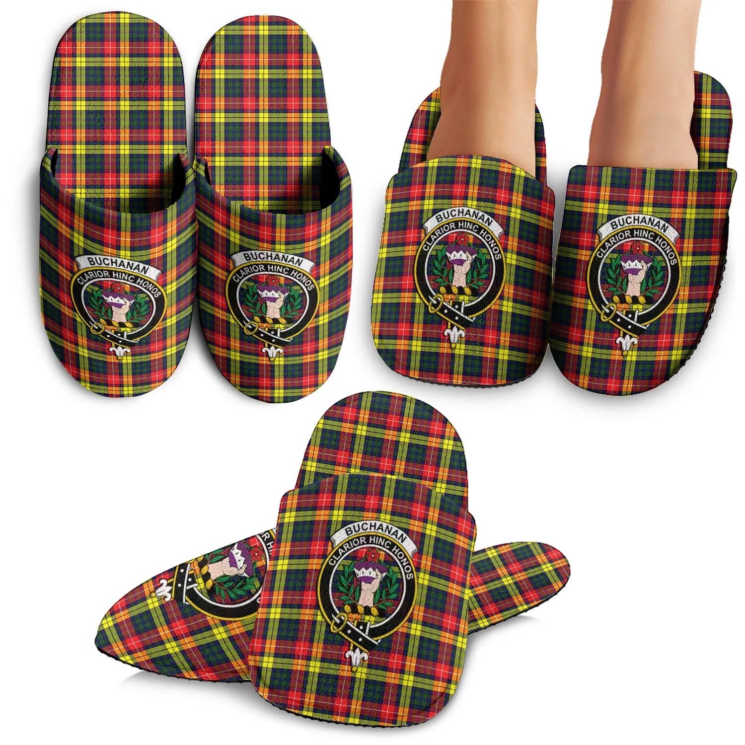 Buchanan Modern Tartan Home Slippers with Family Crest