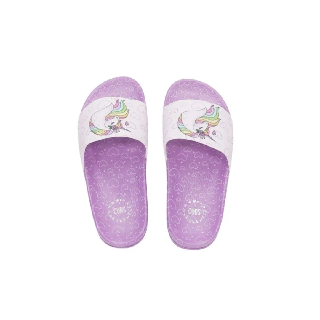 Cubs Unicorn Hearts Purple Girls Slide