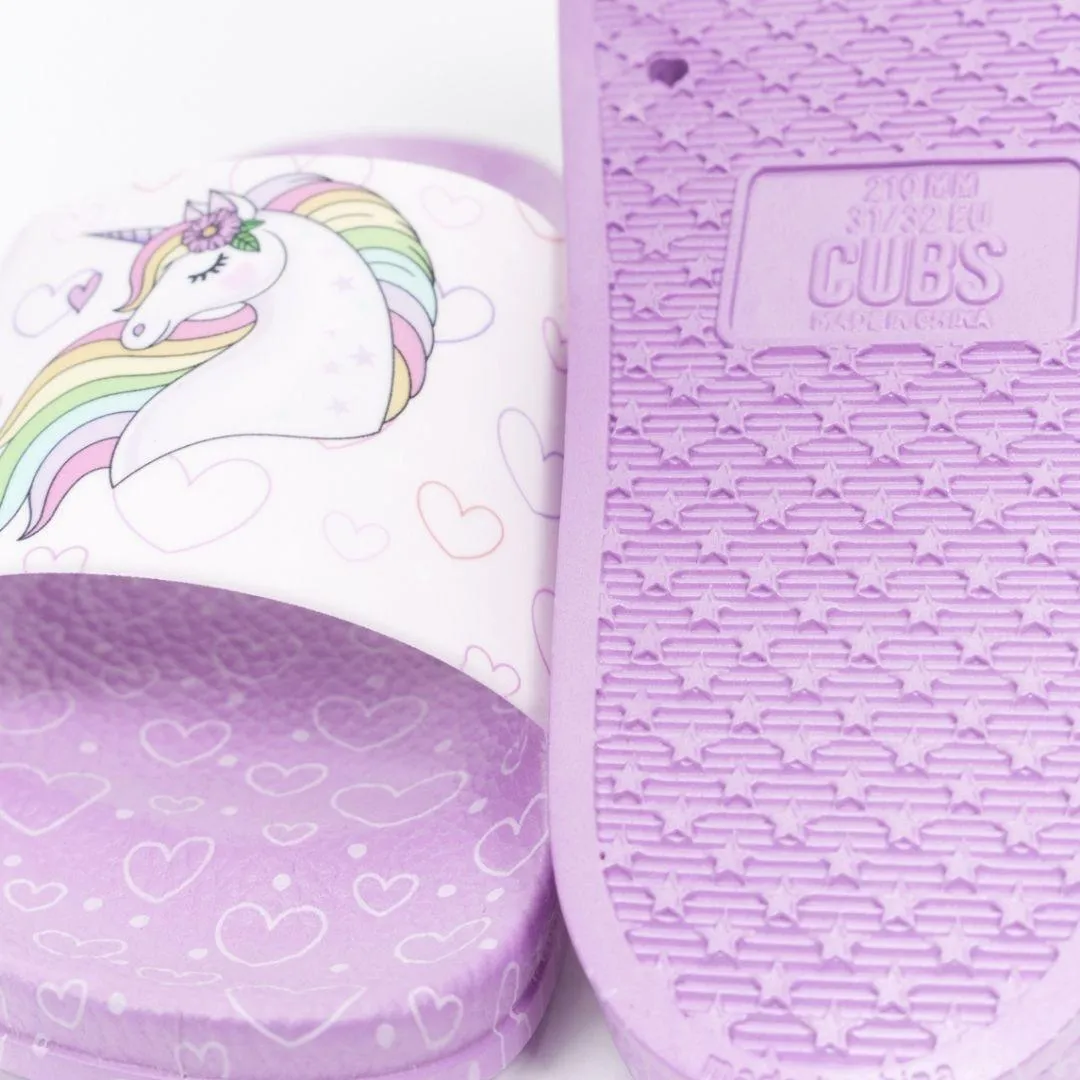 Cubs Unicorn Hearts Purple Girls Slide