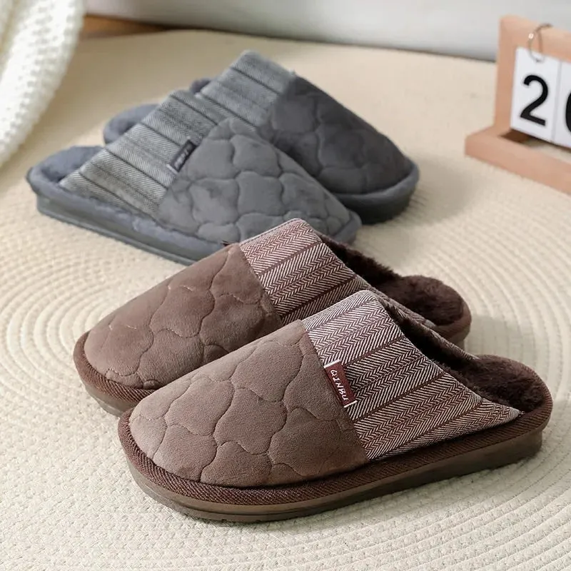 Cuzcare Men Velvet Winter Slippers Nonskid Indoor Shoes