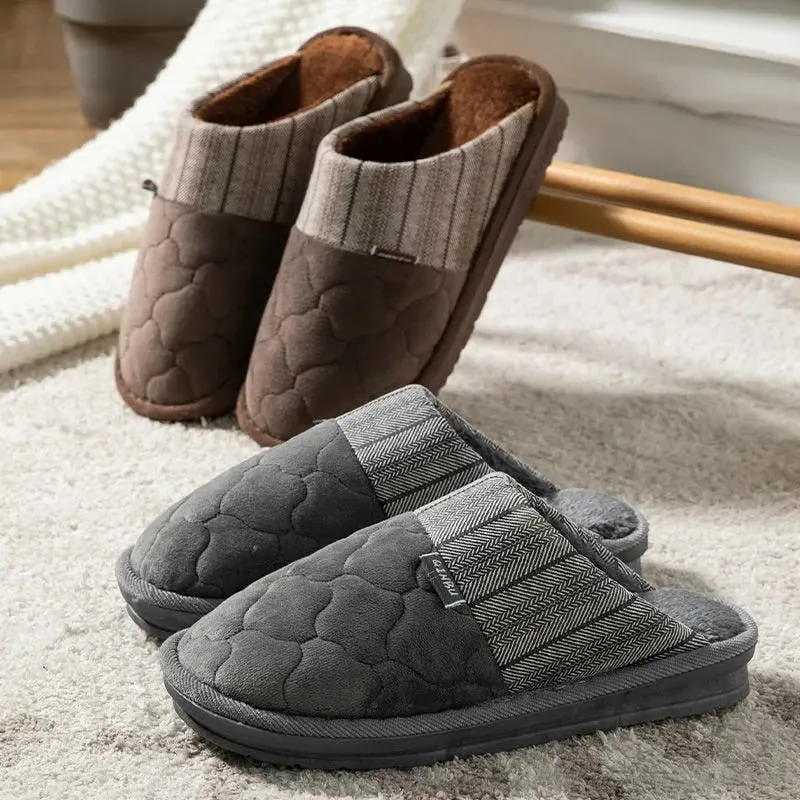 Cuzcare Men Velvet Winter Slippers Nonskid Indoor Shoes