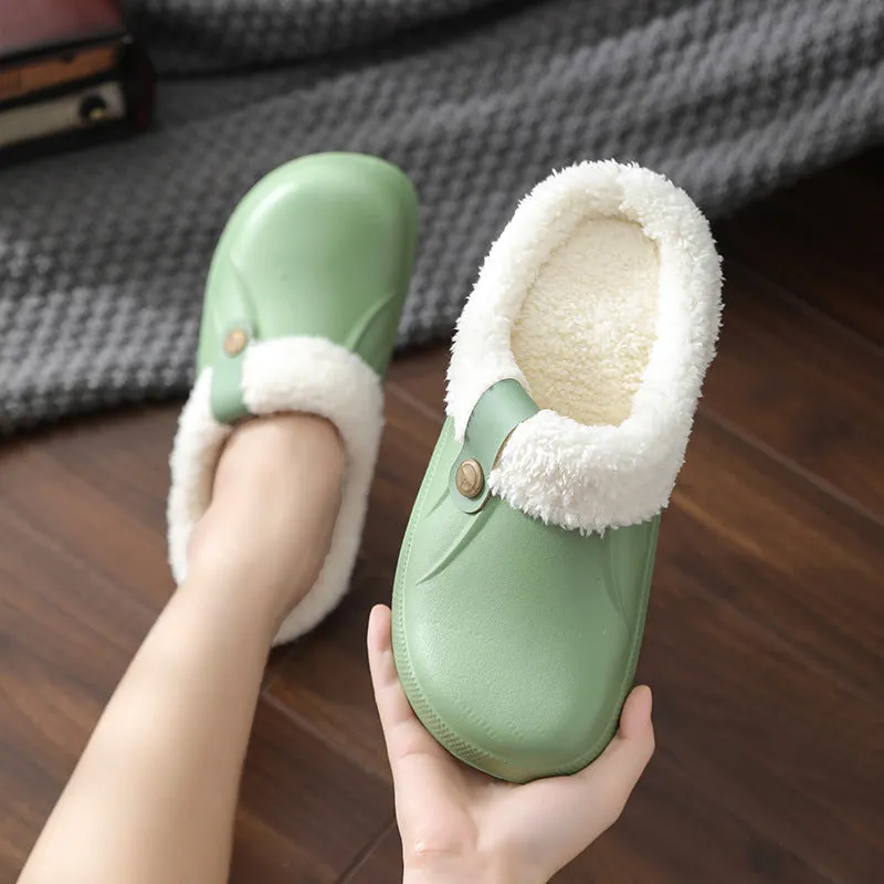 Cuzcare Plush Winter Slippers Women Heel Support Waterproof Slides
