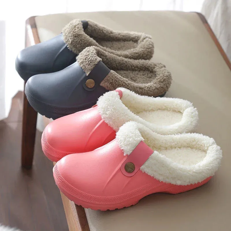 Cuzcare Plush Winter Slippers Women Heel Support Waterproof Slides