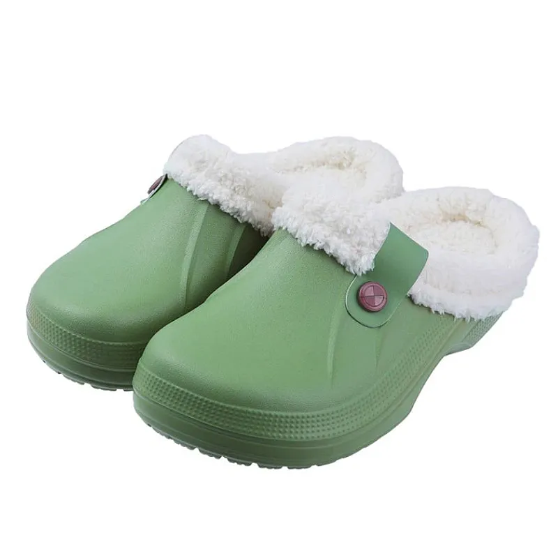 Cuzcare Plush Winter Slippers Women Heel Support Waterproof Slides
