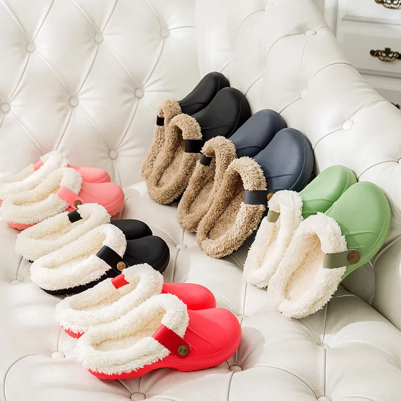Cuzcare Plush Winter Slippers Women Heel Support Waterproof Slides