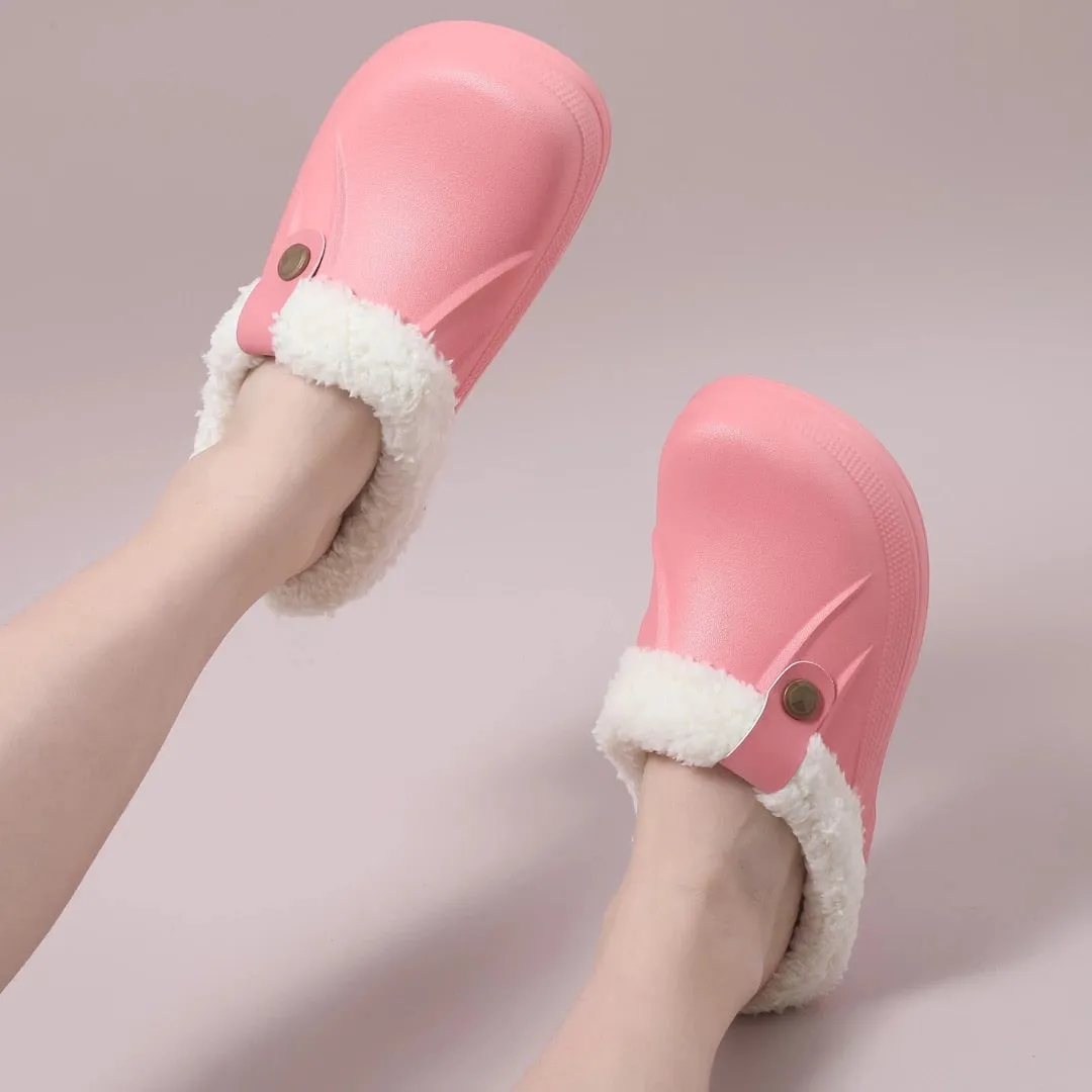 Cuzcare Plush Winter Slippers Women Heel Support Waterproof Slides