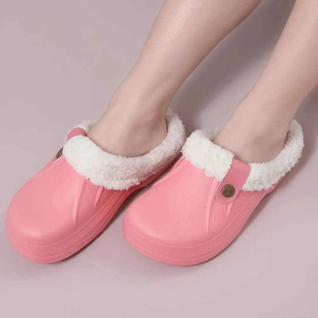 Cuzcare Plush Winter Slippers Women Heel Support Waterproof Slides