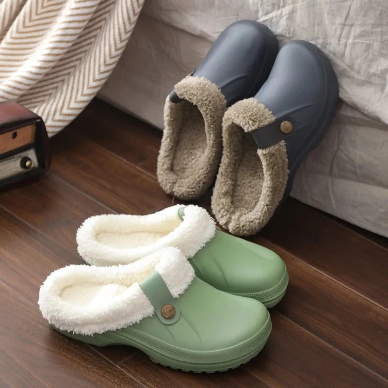 Cuzcare Plush Winter Slippers Women Heel Support Waterproof Slides