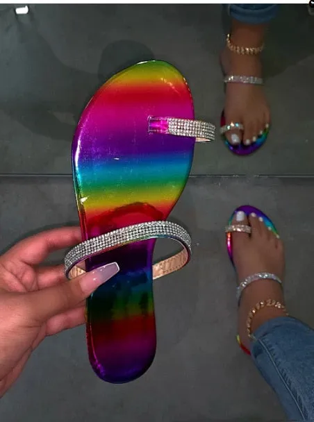 Glitter Slippers Women Summer Sandals 2020 Fashion Bling Female Candy Color Flip Flops Beach Diamond Flat Shoes Outdoor Sandals