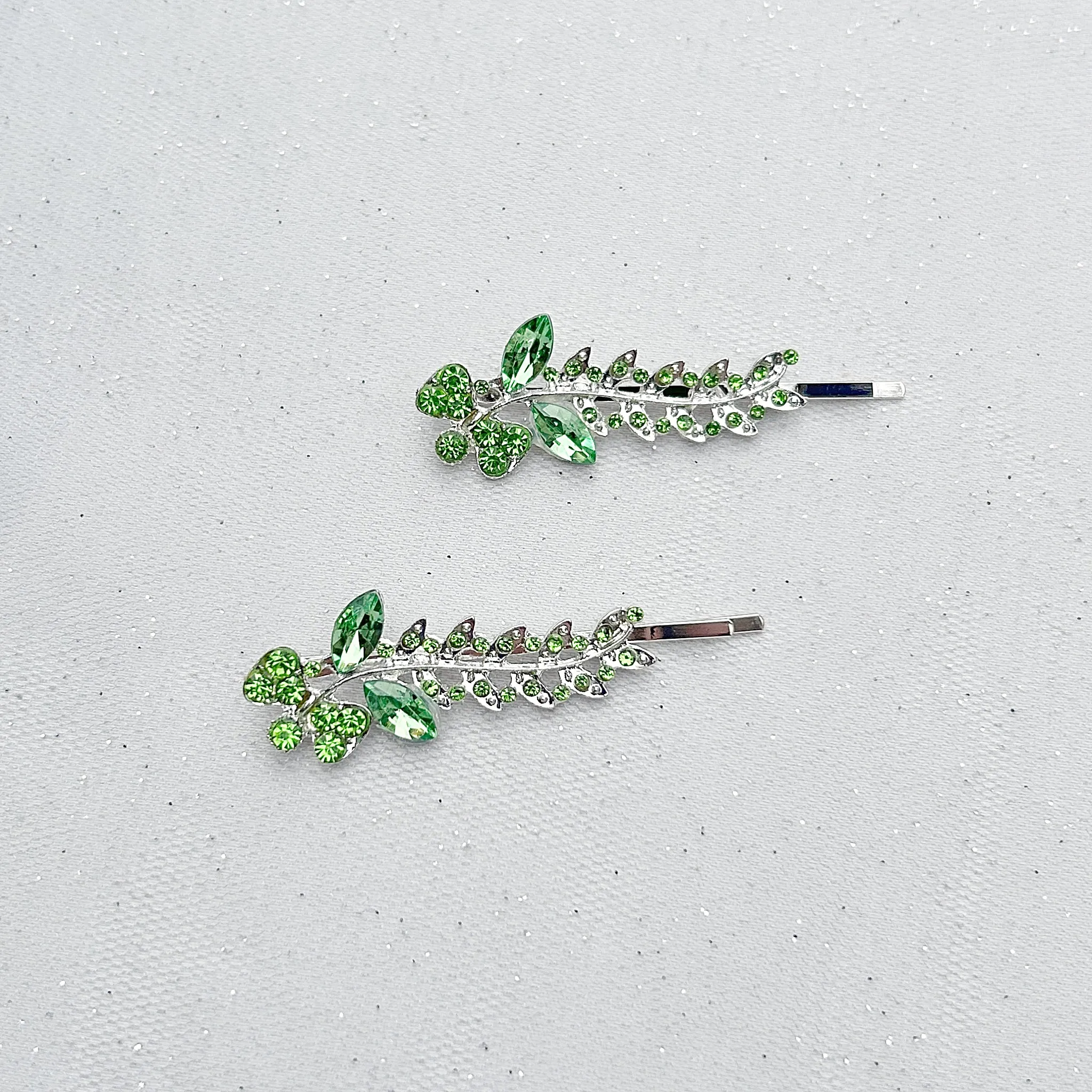 Green Hair Slides Green Hair Clips Sparkly Hair Grips Floral Set of 2