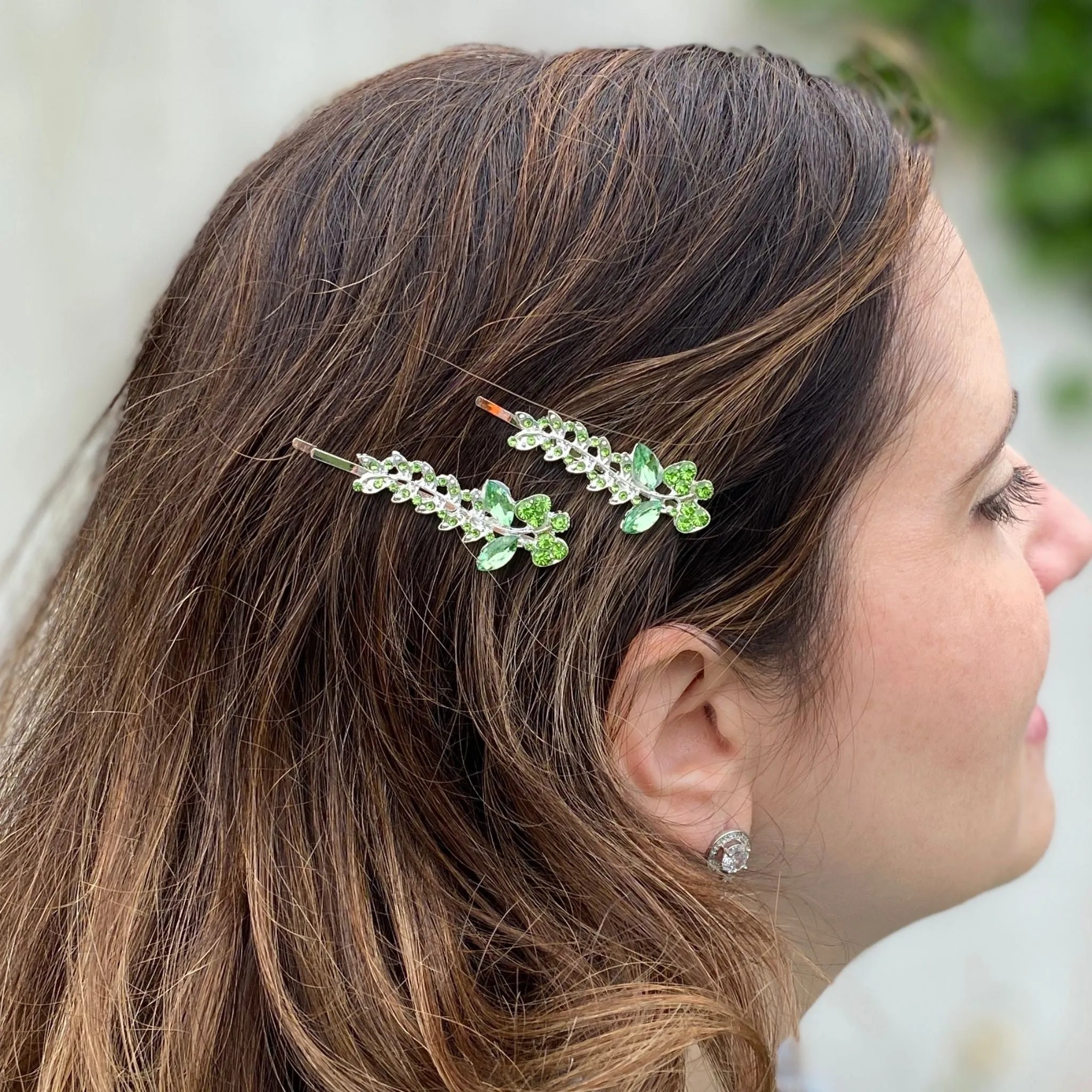 Green Hair Slides Green Hair Clips Sparkly Hair Grips Floral Set of 2
