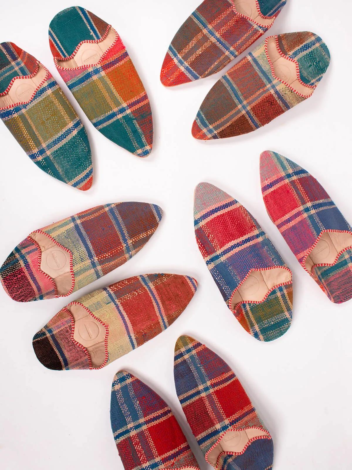 Moroccan Boujad Pointed Babouche Slippers, Fez Check