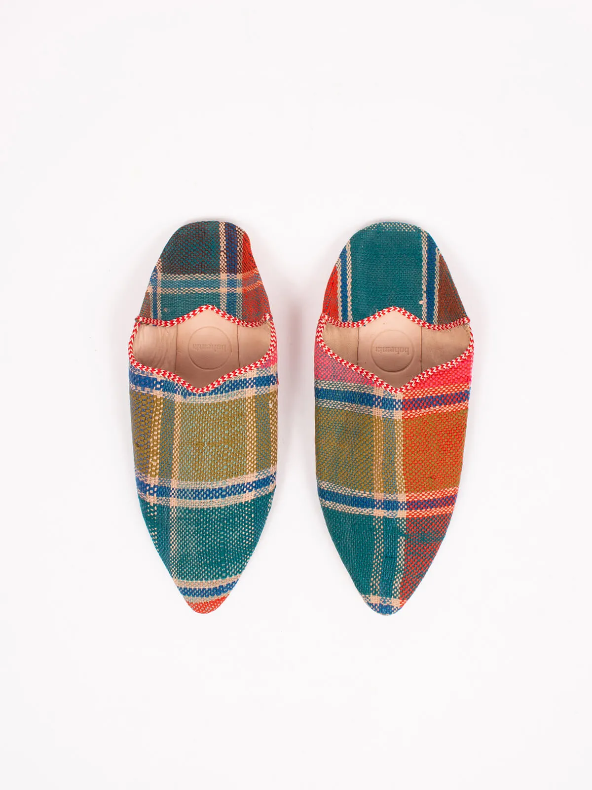 Moroccan Boujad Pointed Babouche Slippers, Fez Check