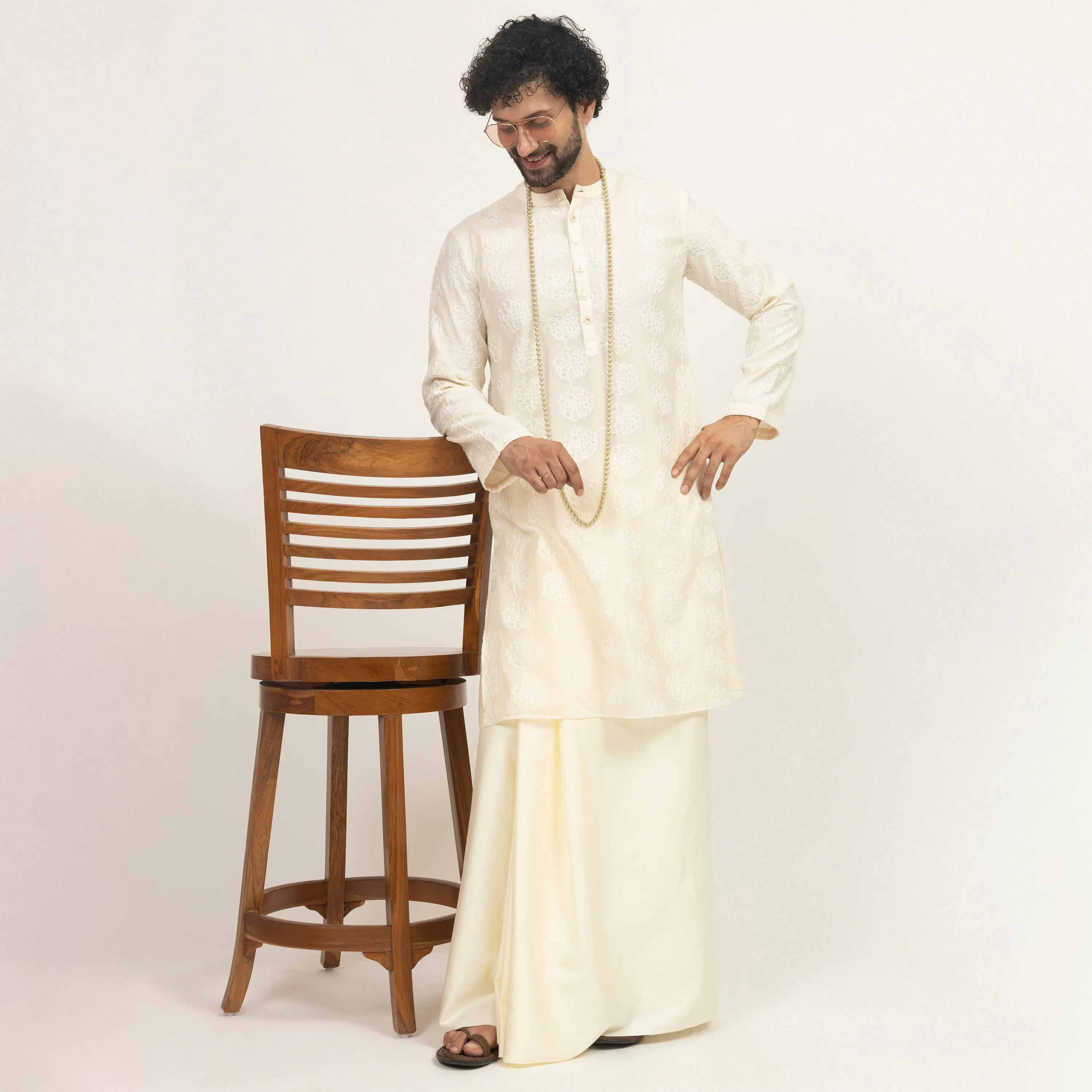 Off White Pre Pleated Wrap Dhoti