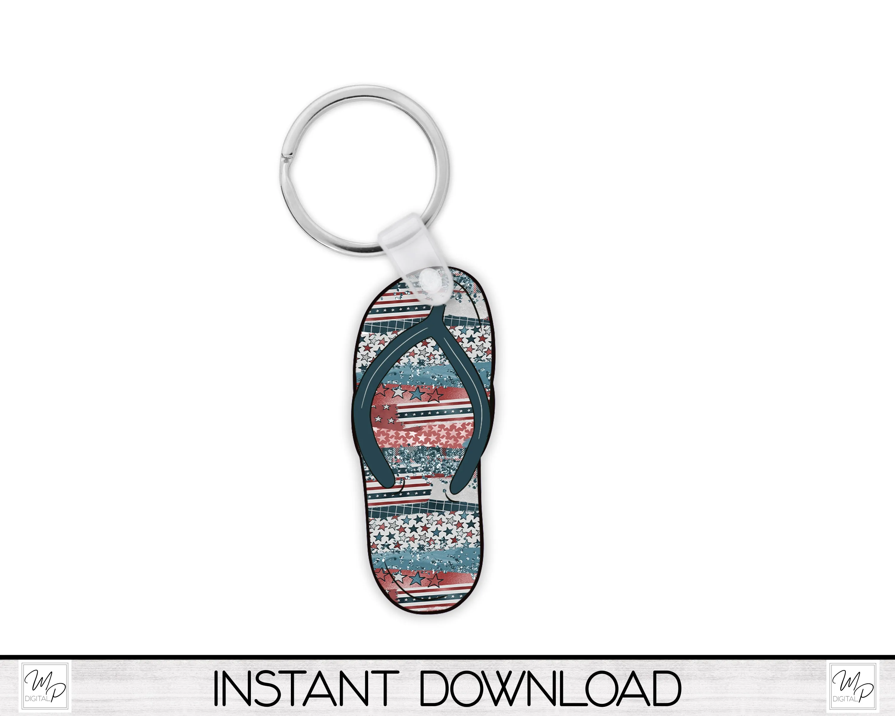 Patriotic July 4th Flip Flop PNG Design for Sublimation, Earrings, Keychain, Signs, Digital Download