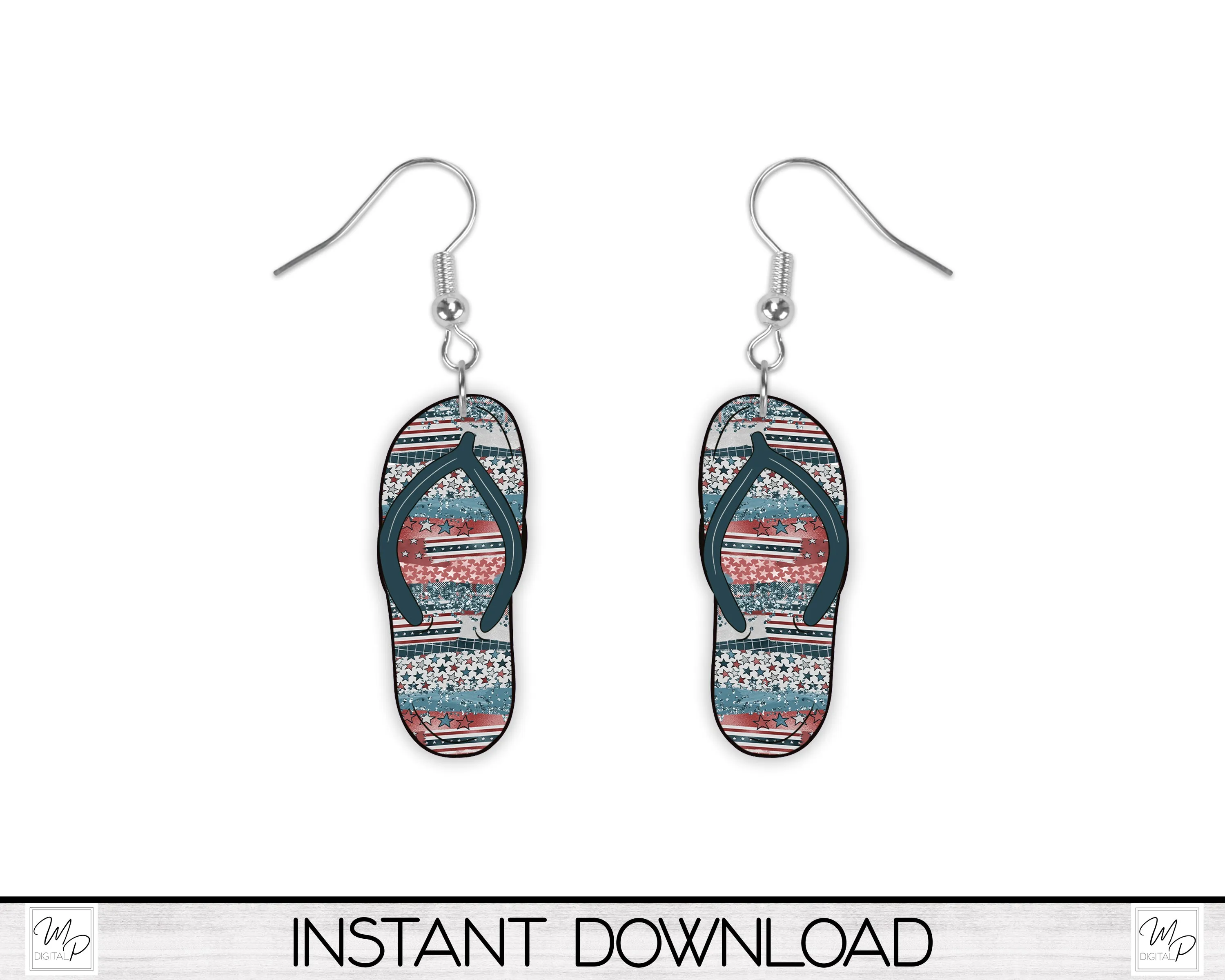 Patriotic July 4th Flip Flop PNG Design for Sublimation, Earrings, Keychain, Signs, Digital Download