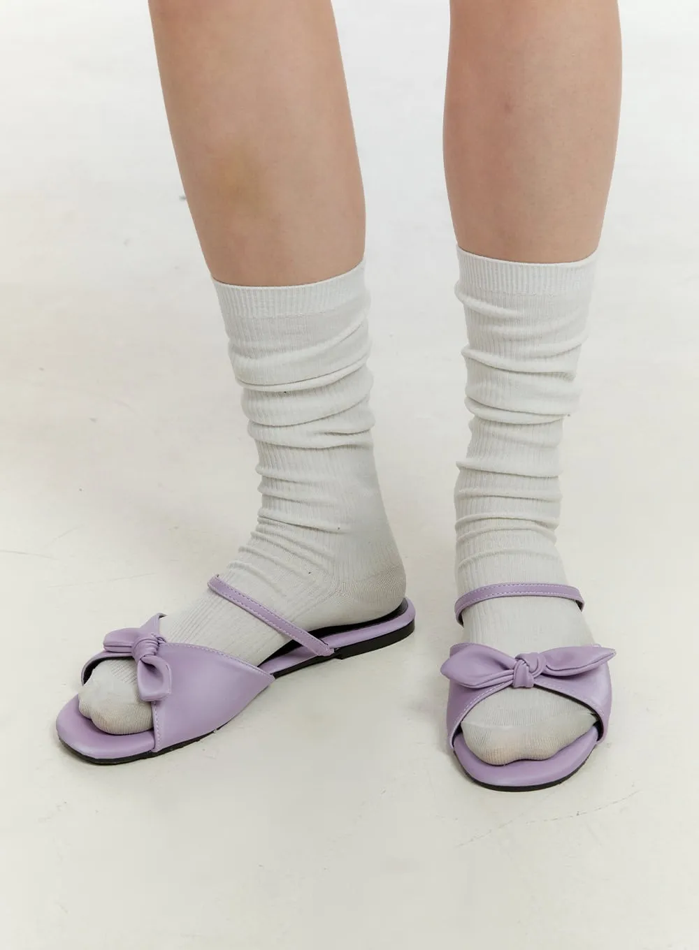 Ribbon Strap Faux Leather Slippers OL422