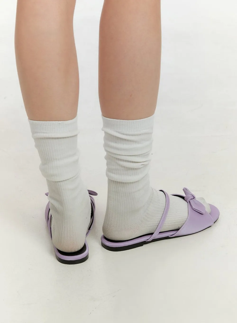 Ribbon Strap Faux Leather Slippers OL422
