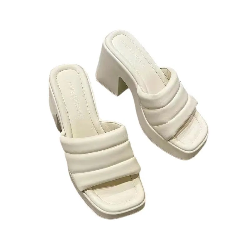 Thick Bottom Chunky Heel Waterproof Platform High Heels All-matching Slippers