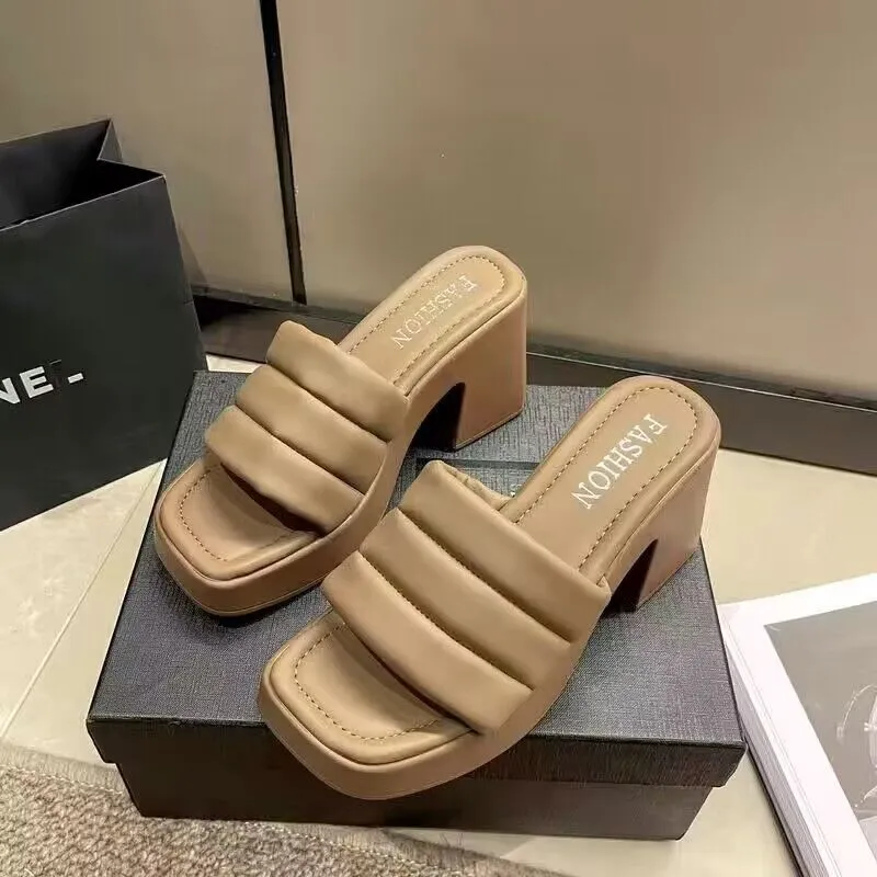 Thick Bottom Chunky Heel Waterproof Platform High Heels All-matching Slippers