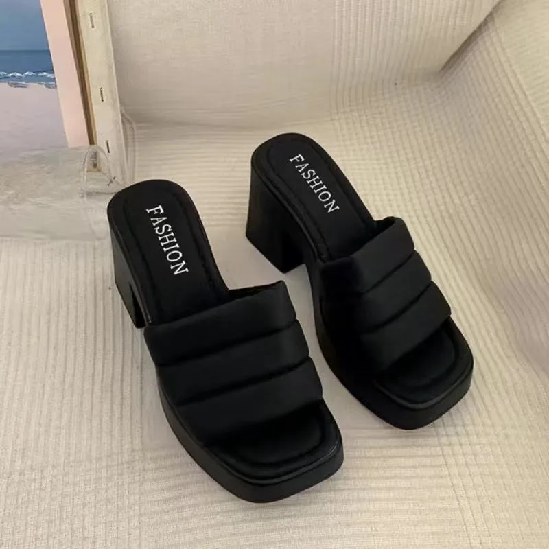 Thick Bottom Chunky Heel Waterproof Platform High Heels All-matching Slippers