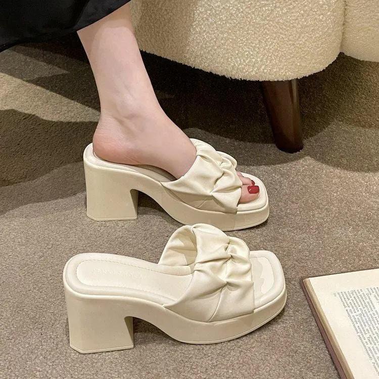 Thick Bottom Chunky Heel Waterproof Platform High Heels All-matching Slippers