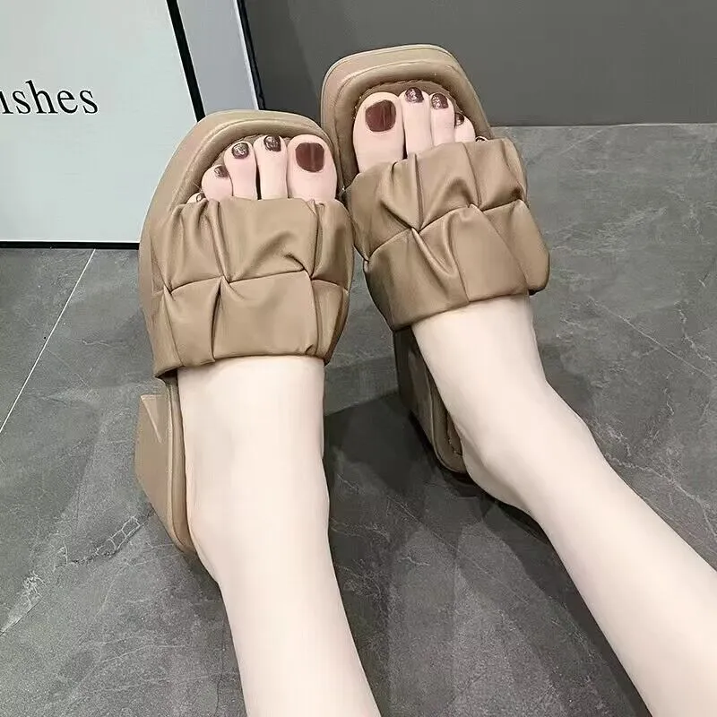 Thick Bottom Chunky Heel Waterproof Platform High Heels All-matching Slippers