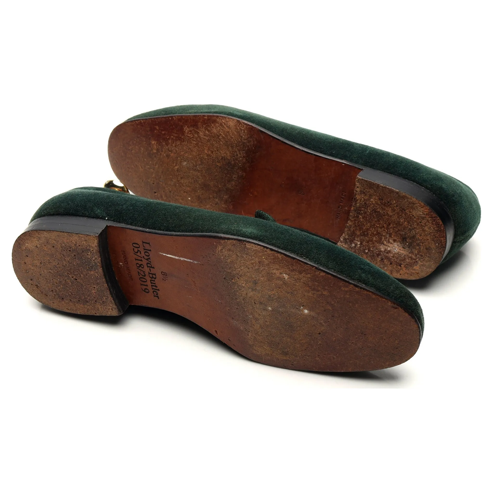 'Thistle' Dark Green Velvet Slippers UK 8.5