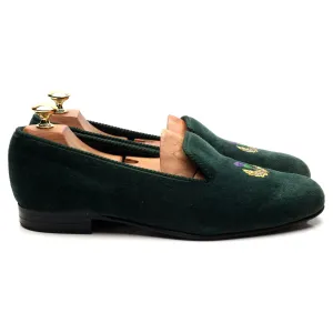 'Thistle' Dark Green Velvet Slippers UK 8.5