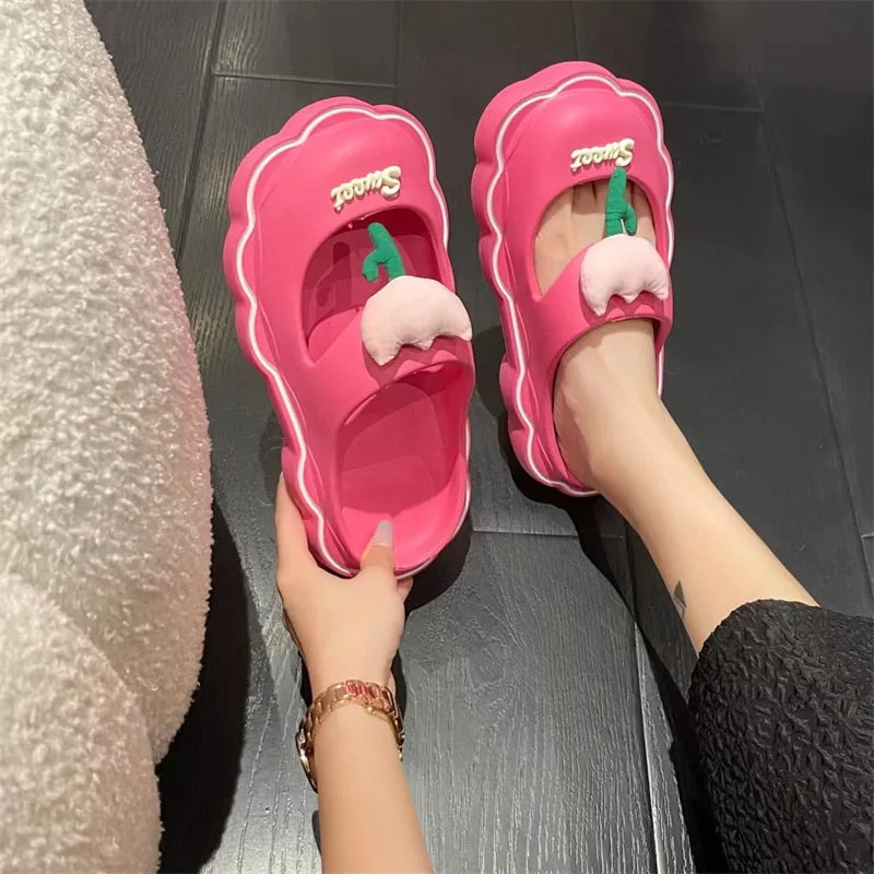 Toleet Cute Sweet Tulip Women's Slippers Thick Bottom Soft Bottom Waterproof Beach Sandals Women Slippers Summer Non-slip Slippers