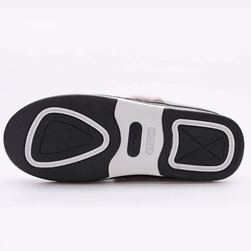 Winter Indoor Warm Plush Vegan Leather Bedroom Flat Slippers