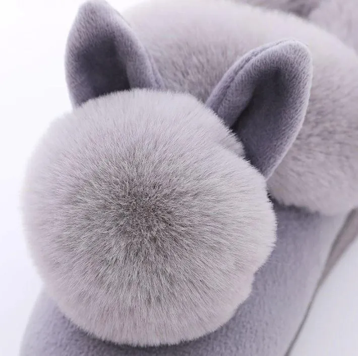 Women Indoor Warm Winter Cotton Rabbit Ear Plush Slippers