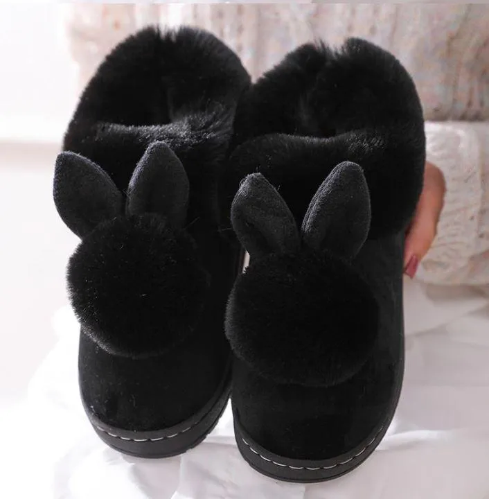 Women Indoor Warm Winter Cotton Rabbit Ear Plush Slippers