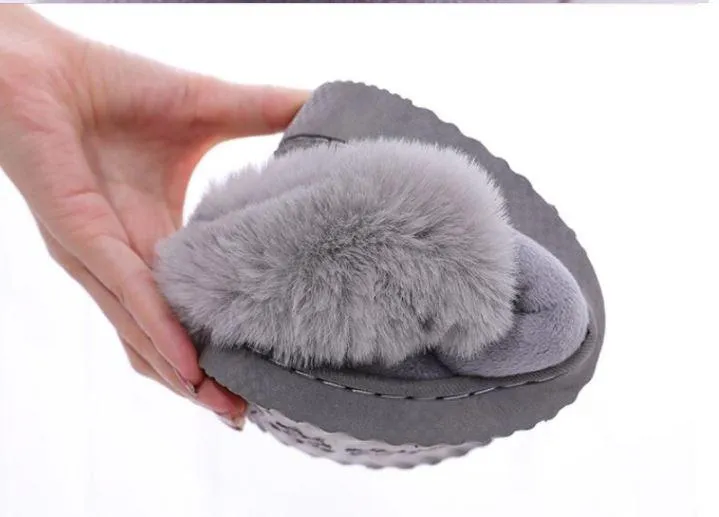 Women Indoor Warm Winter Cotton Rabbit Ear Plush Slippers