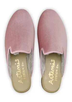 Women's Shearling-Lined Velvet Slippers, Rose