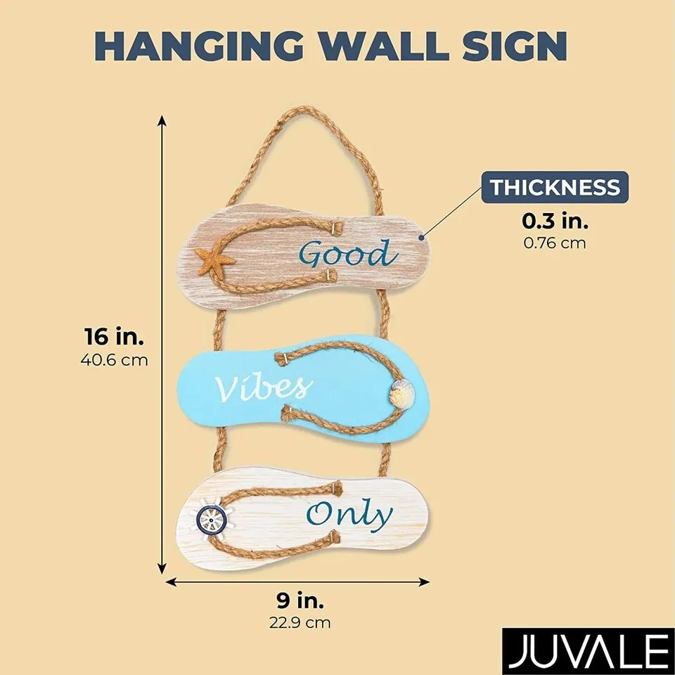Wooden Hanging Wall Sign Beach Decor, Good Vibes Only (9 x 16 Inches)