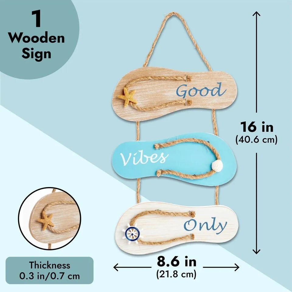 Wooden Hanging Wall Sign Beach Decor, Good Vibes Only (9 x 16 Inches)