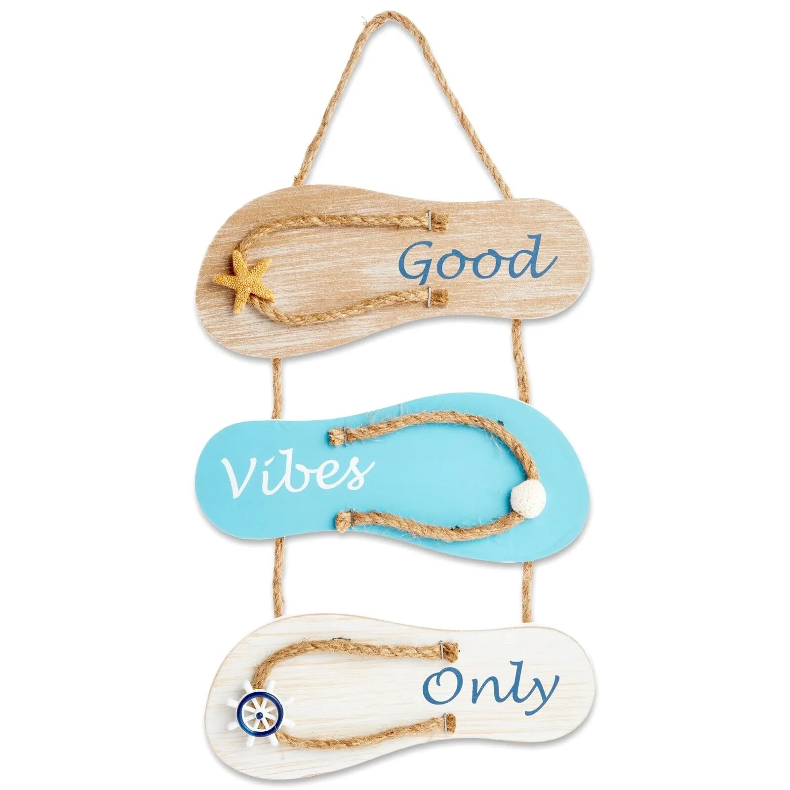 Wooden Hanging Wall Sign Beach Decor, Good Vibes Only (9 x 16 Inches)