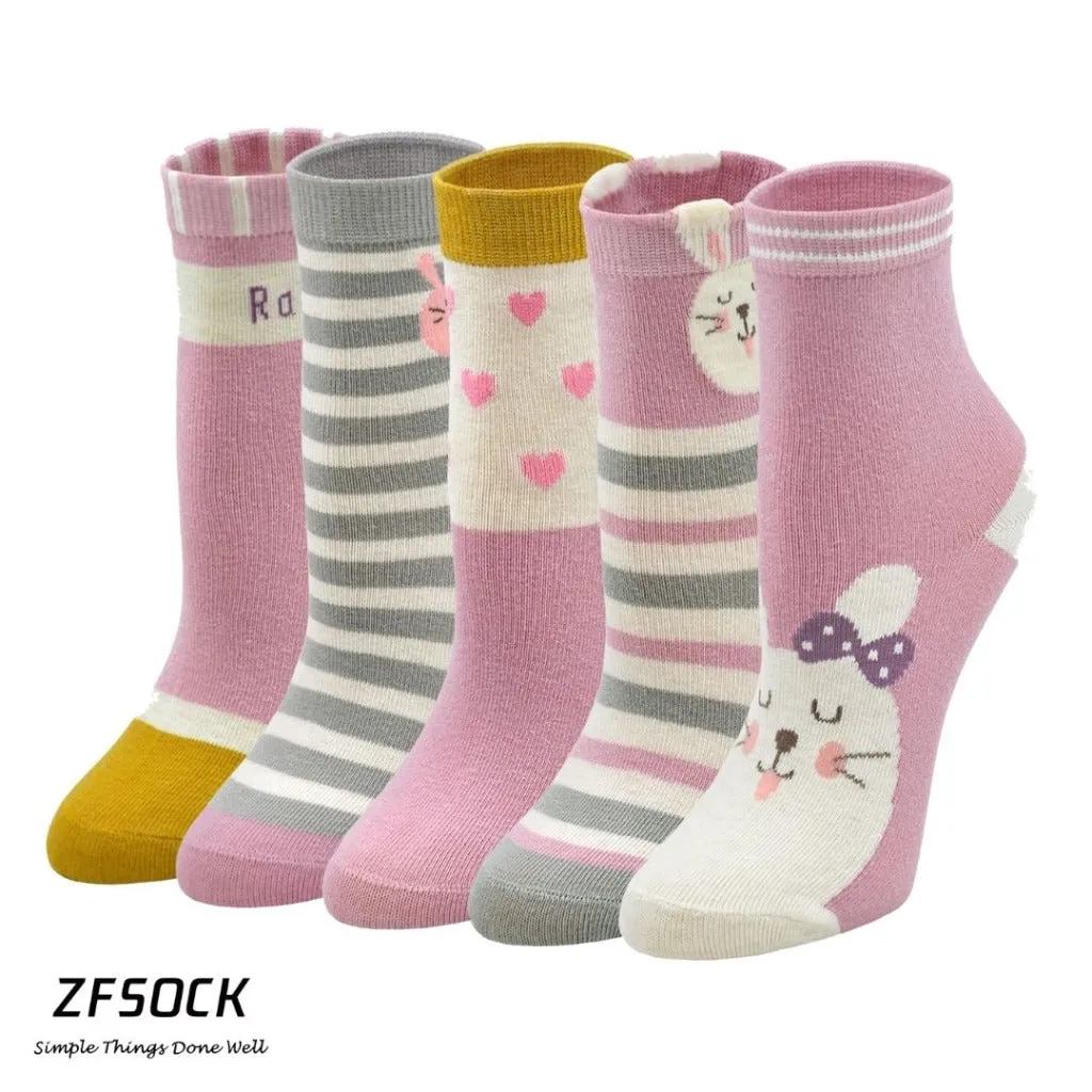 ZFSOCK Cute Bunny Rabbit Design Socks for Girls, 5 Pairs