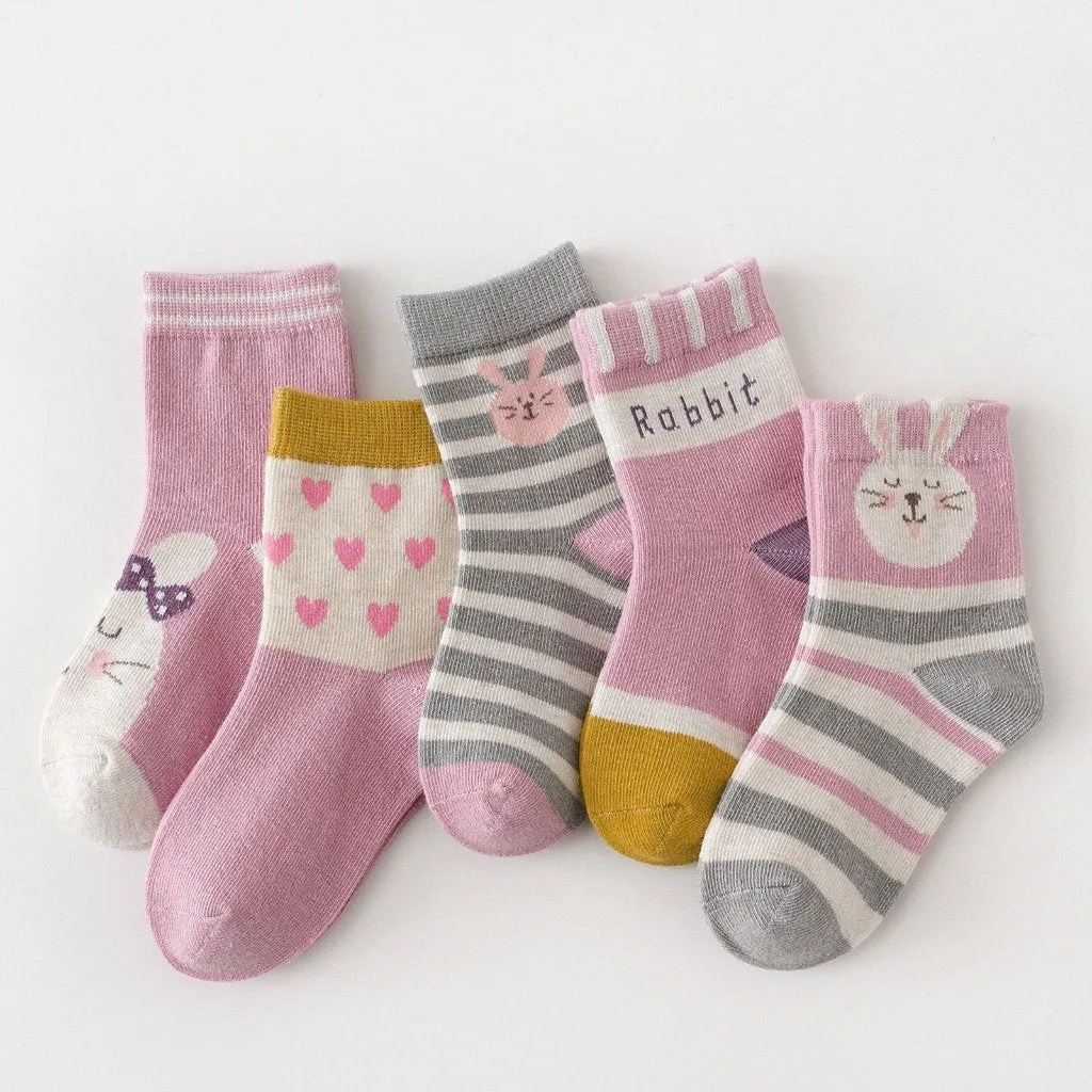 ZFSOCK Cute Bunny Rabbit Design Socks for Girls, 5 Pairs
