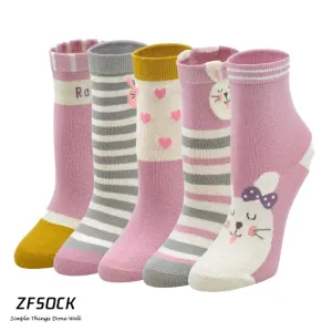 ZFSOCK Cute Bunny Rabbit Design Socks for Girls, 5 Pairs