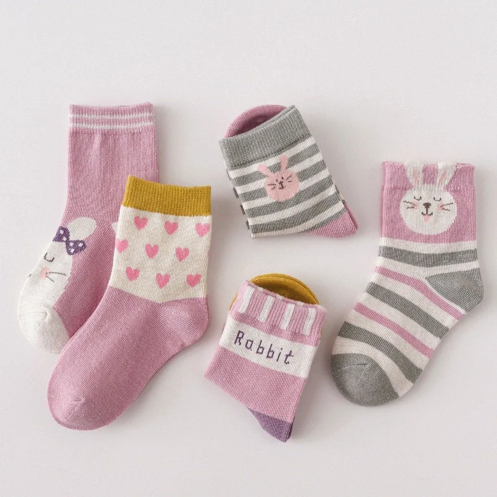 ZFSOCK Cute Bunny Rabbit Design Socks for Girls, 5 Pairs